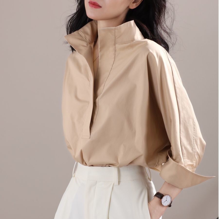 초가을 2023 여성용 루즈핏 스탠드 칼라 배트윙 민소 - Shirt Camp Collar 리뷰 및 가격